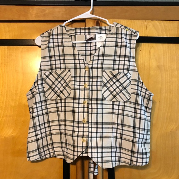 Vintage Cotton Plaid Women’s Sleeveless Crop Top, Size XL - Picture 2 of 3